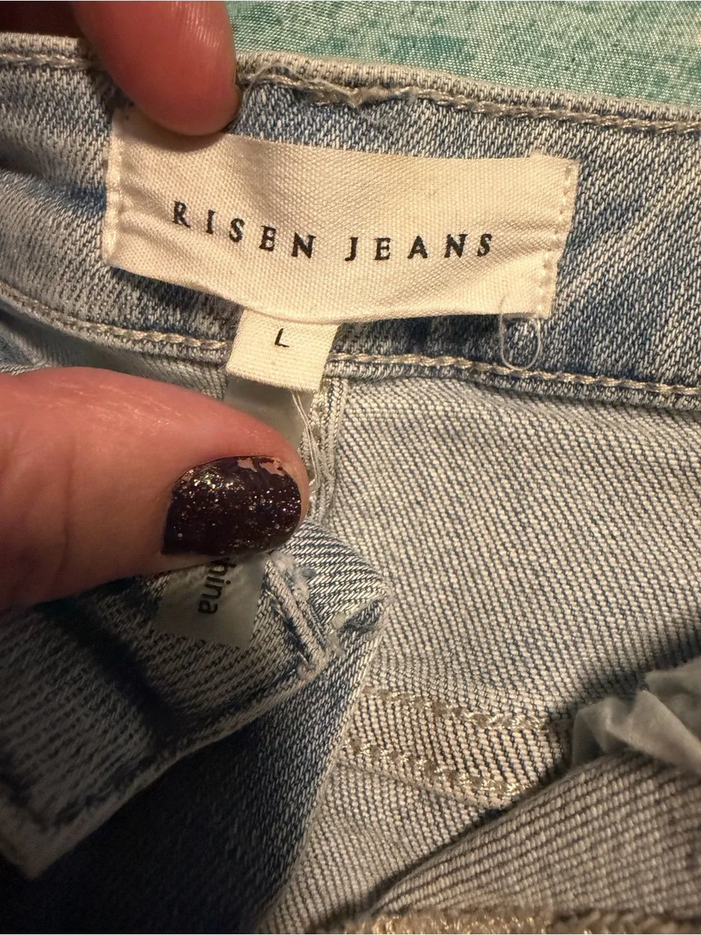 Large Distressed Light Blue Denim Jean Shorts w/ Beaded Fringe. MUST BE BUNDLED
